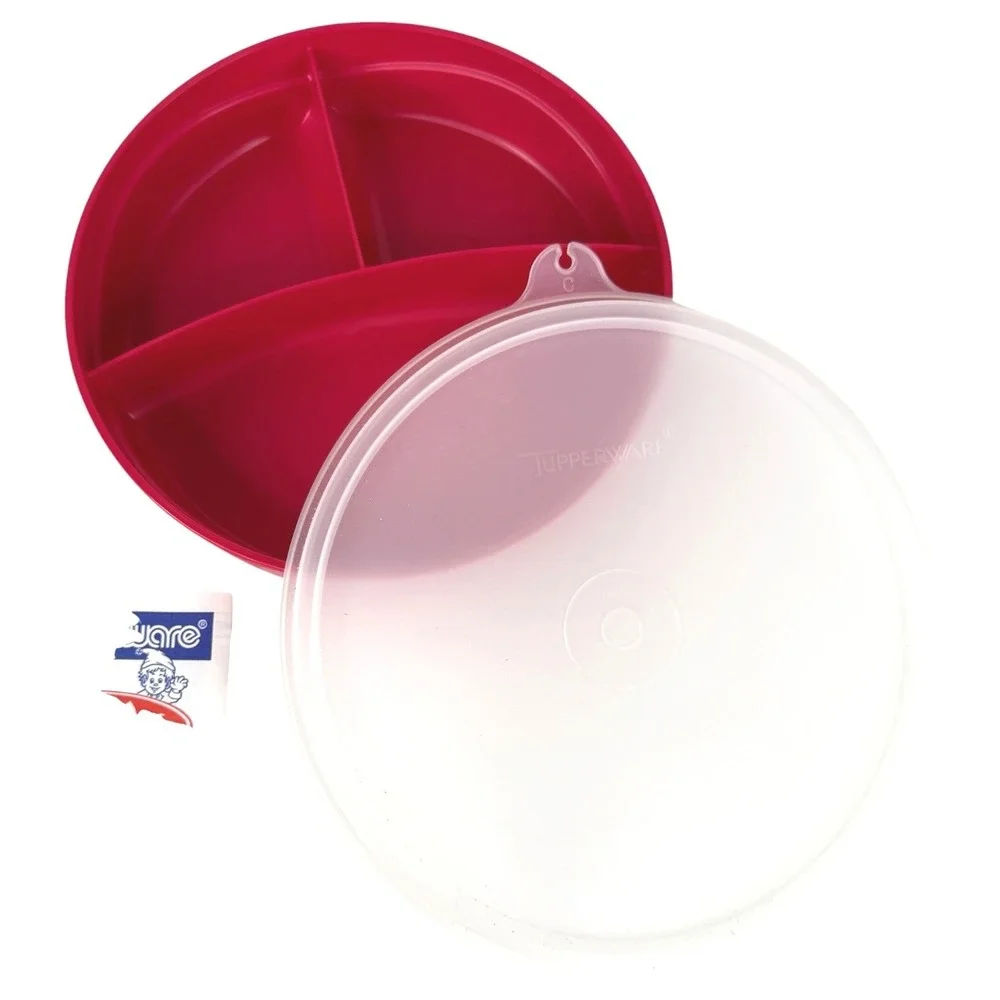 New Tupperware Munchkids Divided Plate With Lid Plastic Red 3-Section Microwave
